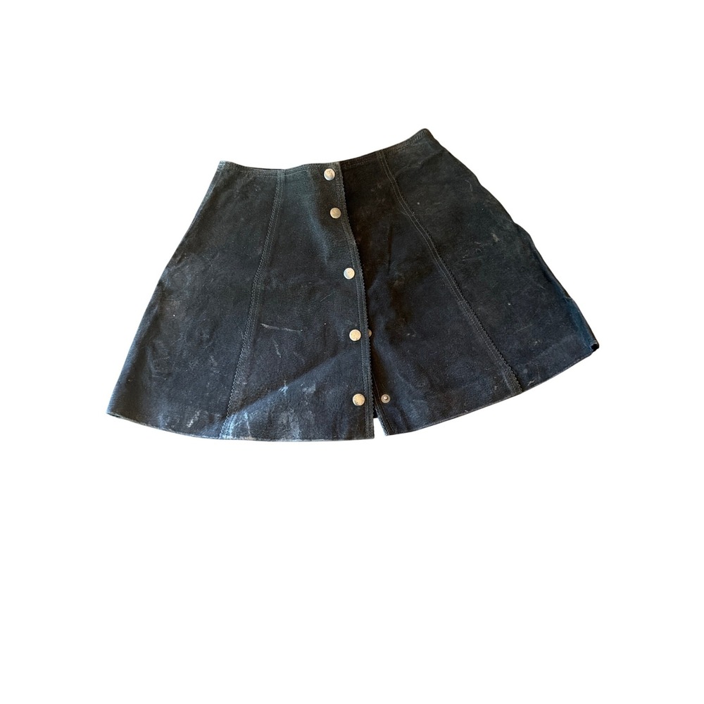 Rampage Mini Skirt Black Guenuine Suede Leather Button Front Vintage 90s